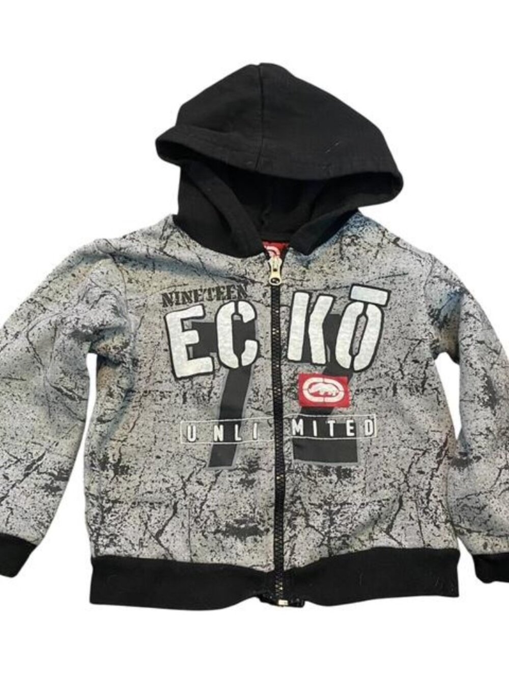 Vintage Ecko Unlimited Grey Black Full Zip Hoodie Size 2T